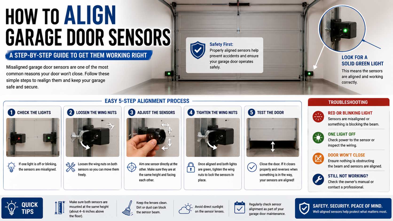 how to align garage door sensors