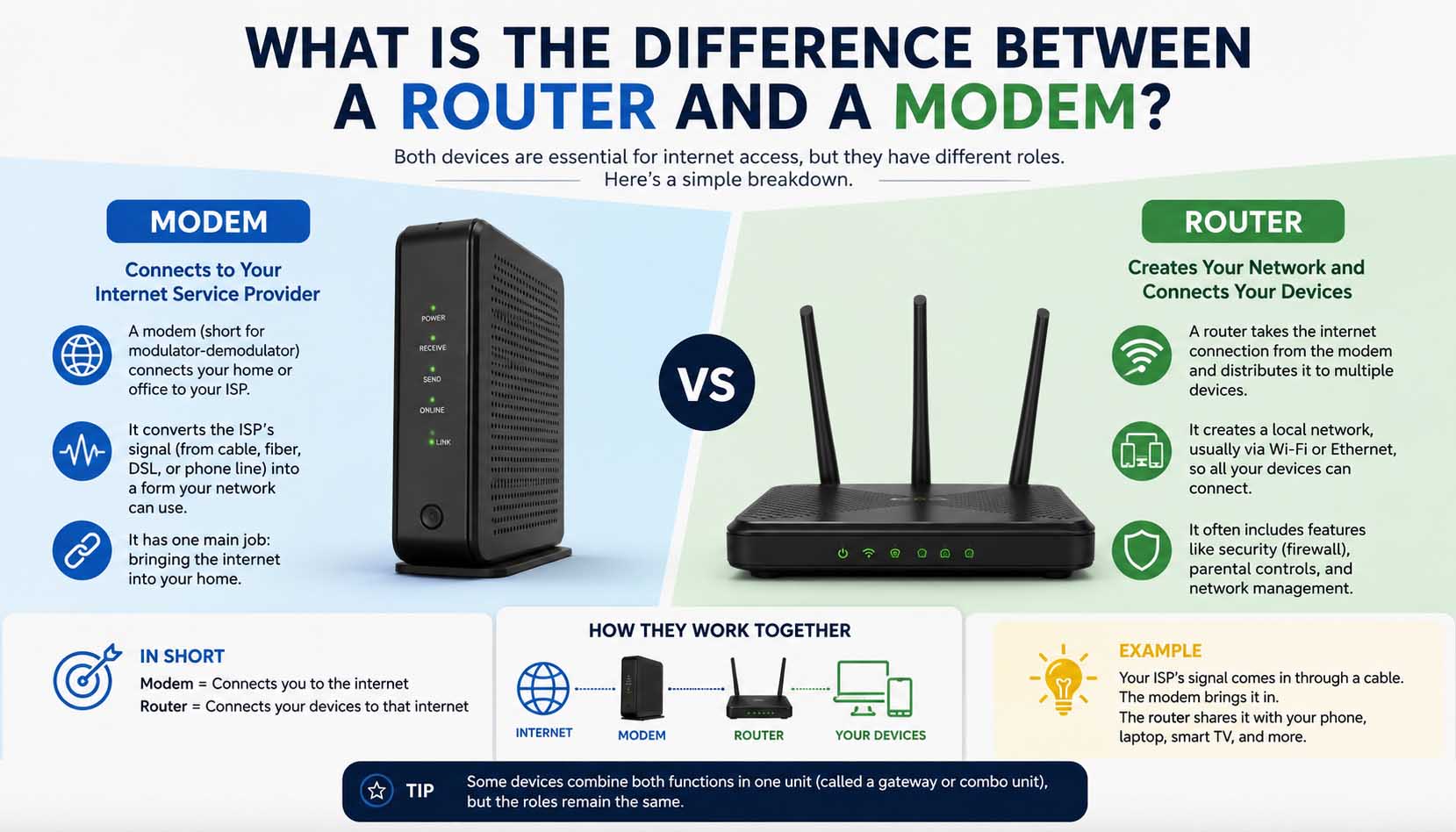 what is the difference between a router and a modem